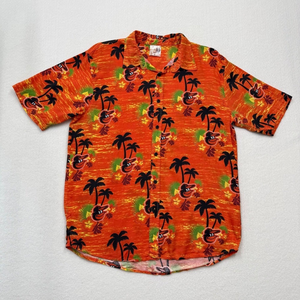 Y2K Baltimore Orioles Hawaiian Button Up Shirt Tropical MLB Tailgate Adult XL